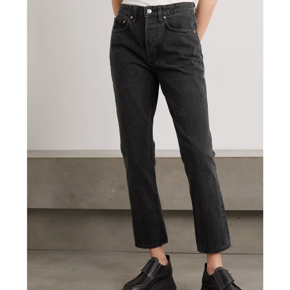 GRLFRND Black High Rise Slim Straight Jeans SIZE 28 Crop Rigid Karolina $200 NEW